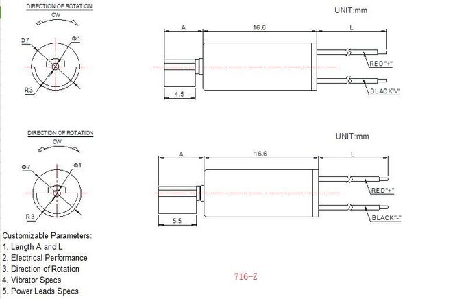 マイクロDCの振動モーター7mm直径1.5v 3v 3.7v コアレス DCモーター